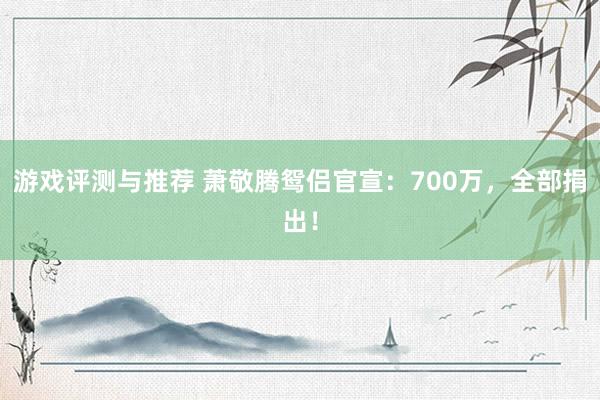 游戏评测与推荐 萧敬腾鸳侣官宣：700万，全部捐出！