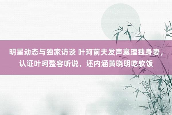 明星动态与独家访谈 叶珂前夫发声襄理独身妻，认证叶珂整容听说，还内涵黄晓明吃软饭